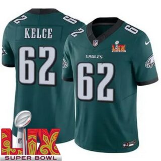 Men's Philadelphia Eagles Jason Kelce #62 Green 2024 2025 Super Bowl LIX F U S E Stitched NFL Jersey