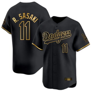 Roki Sasaki #11 Los Angeles Dodgers Black Gold Jersey - All Stitched