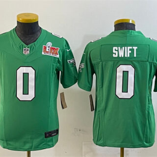 Youth Philadelphia Eagles #0 D'Andre Swift Green 2025 Super Bowl LIX Patch F.U.S.E. Throwback Vapor Untouchable Limited Stitched Football Jersey