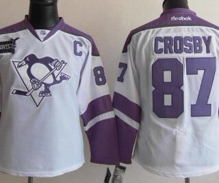 Women's Pittsburgh Penguins #87 Sidney Crosby White Fights Cancer Jersey