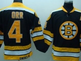 Youth Boston Bruins #4 Bobby Orr Black Throwback CCM Jersey