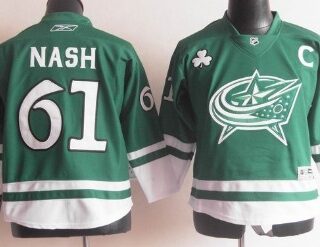 Youth Columbus Blue Jackets #61 Rick Nash St. Patrick's Day Green Jersey