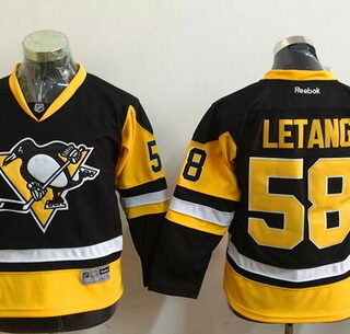 Youth Pittsburgh Penguins #58 Kris Letang Black Third Reebok Hockey Jersey