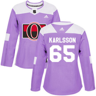 Women's Ottawa Senators #65 Erik Karlsson Purple Authentic Fights Cancer Stitched NHL Jersey