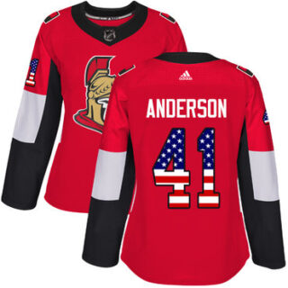 Women's Ottawa Senators #41 Craig Anderson Red Home Authentic USA Flag Stitched NHL Jersey
