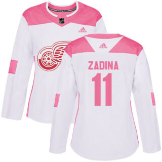 Women's Detroit Red Wings #11 Filip Zadina Authentic White Pink Fashion Jersey