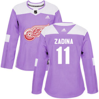 Women's Detroit Red Wings #11 Filip Zadina Authentic Purple Fights Cancer Practice Jersey