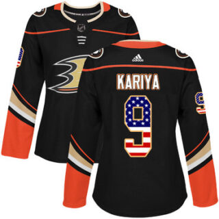 Women's Anaheim Ducks #9 Paul Kariya Black Home Authentic USA Flag Stitched NHL Jersey