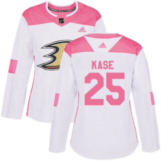 Women's Anaheim Ducks #25 Ondrej Kase White Pink Authentic Fashion Stitched NHL Jersey