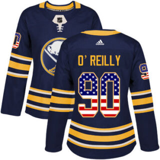 Women's Buffalo Sabres #90 Ryan O'Reilly Navy Blue Home Authentic USA Flag Stitched NHL Jersey