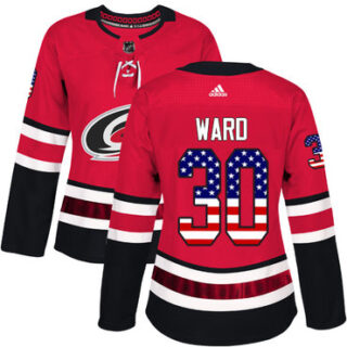 Women's Carolina Hurricanes #30 Cam Ward Red Home Authentic USA Flag Stitched NHL Jersey
