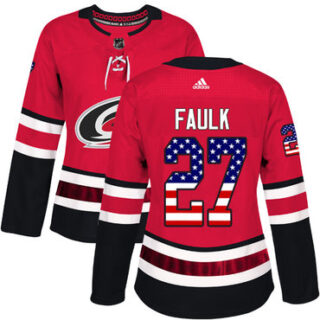 Women's Carolina Hurricanes #27 Justin Faulk Red Home Authentic USA Flag Stitched NHL Jersey
