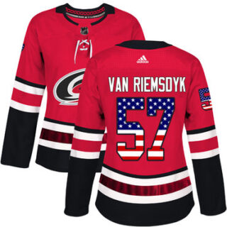 Women's Carolina Hurricanes #57 Trevor Van Riemsdyk Red Home Authentic USA Flag Stitched NHL Jersey