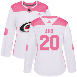 Women's Carolina Hurricanes #20 Sebastian Aho White Pink Authentic Fashion Stitched NHL Jersey