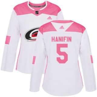 Women's Carolina Hurricanes #5 Noah Hanifin White Pink Authentic Fashion Stitched NHL Jersey