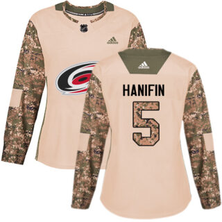 Women's Carolina Hurricanes #5 Noah Hanifin Camo Authentic 2017 Veterans Day Stitched NHL Jersey
