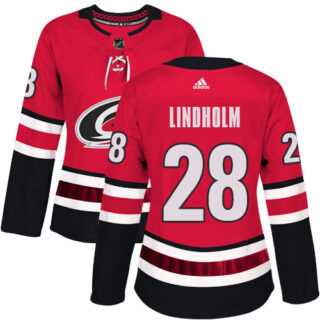 Women's Carolina Hurricanes #28 Elias Lindholm Red Home Authentic Stitched NHL Jersey