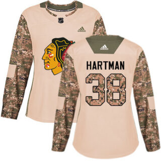 Women's Chicago Blackhawks #38 Ryan Hartman Camo Authentic 2017 Veterans Day Stitched NHL Jersey