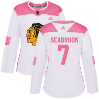 Women's Chicago Blackhawks #7 Brent Seabrook White Pink Authentic Fashion Stitched NHL Jersey