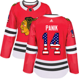 Women's Chicago Blackhawks #14 Richard Panik Red Home Authentic USA Flag Stitched NHL Jersey