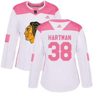 Women's Chicago Blackhawks #38 Ryan Hartman White Pink Authentic Fashion Stitched NHL Jersey