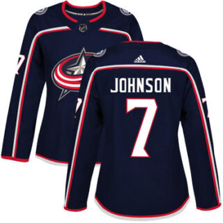 Women's Columbus Blue Jackets #7 Jack Johnson Navy Blue Home Authentic Stitched NHL Jersey