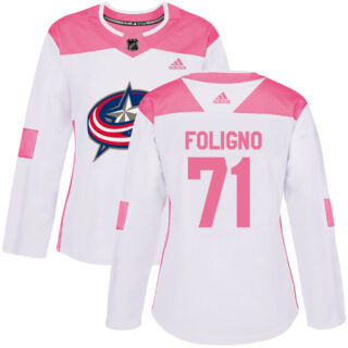 Women's Columbus Blue Jackets #71 Nick Foligno White Pink Authentic Fashion Stitched NHL Jersey
