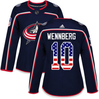 Women's Columbus Blue Jackets #10 Alexander Wennberg Navy Blue Home Authentic USA Flag Stitched NHL Jersey