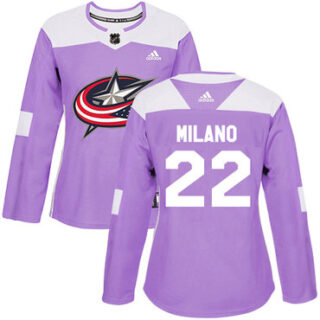 Women's Columbus Blue Jackets #22 Sonny Milano Purple Authentic Fights Cancer Stitched NHL Jersey