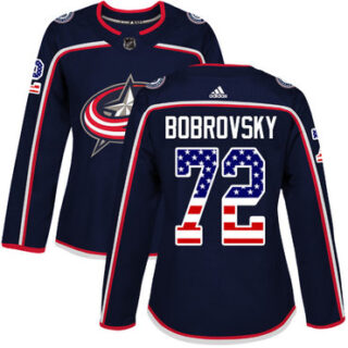 Women's Columbus Blue Jackets #72 Sergei Bobrovsky Navy Blue Home Authentic USA Flag Stitched NHL Jersey