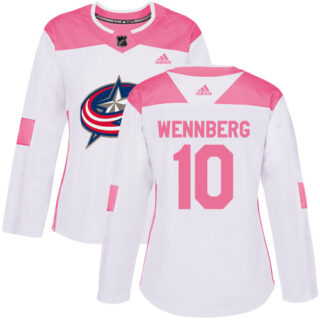 Women's Columbus Blue Jackets #10 Alexander Wennberg White Pink Authentic Fashion Stitched NHL Jersey