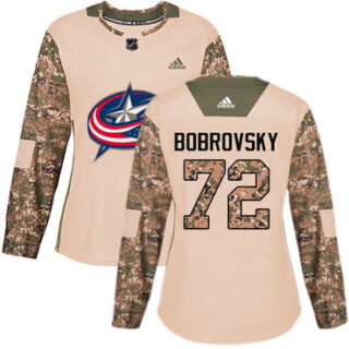 Women's Columbus Blue Jackets #72 Sergei Bobrovsky Camo Authentic 2017 Veterans Day Stitched NHL Jersey