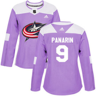 Women's Columbus Blue Jackets #9 Artemi Panarin Purple Authentic Fights Cancer Stitched NHL Jersey