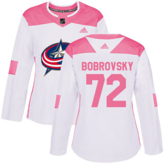 Women's Columbus Blue Jackets #72 Sergei Bobrovsky White Pink Authentic Fashion Stitched NHL Jersey