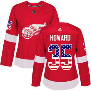 Women's Detroit Red Wings #35 Jimmy Howard Red Home Authentic USA Flag Stitched NHL Jersey