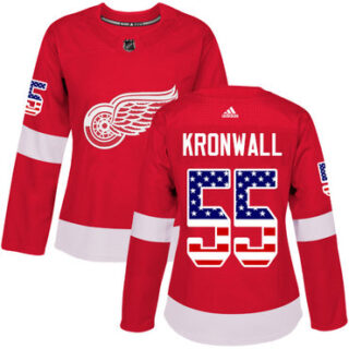 Women's Detroit Red Wings #55 Niklas Kronwall Red Home Authentic USA Flag Stitched NHL Jersey
