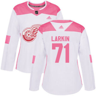 Women's Detroit Red Wings #71 Dylan Larkin White Pink Authentic Fashion Stitched NHL Jersey