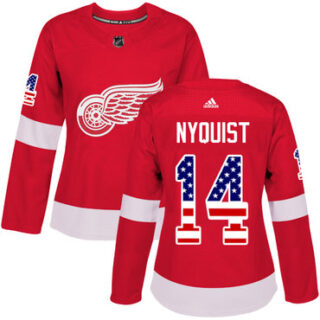 Women's Detroit Red Wings #14 Gustav Nyquist Red Home Authentic USA Flag Stitched NHL Jersey