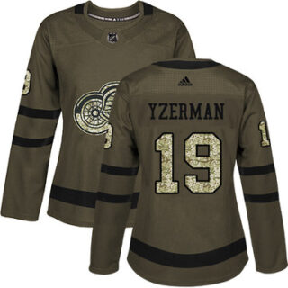 Women's Detroit Red Wings #19 Steve Yzerman Green Salute to Service Stitched NHL Jersey