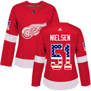 Women's Detroit Red Wings #51 Frans Nielsen Red Home Authentic USA Flag Stitched NHL Jersey