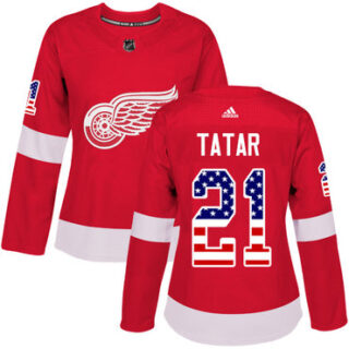Women's Detroit Red Wings #21 Tomas Tatar Red Home Authentic USA Flag Stitched NHL Jersey
