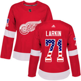 Women's Detroit Red Wings #71 Dylan Larkin Red Home Authentic USA Flag Stitched NHL Jersey