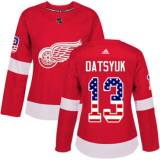 Women's Detroit Red Wings #13 Pavel Datsyuk Red Home Authentic USA Flag Stitched NHL Jersey