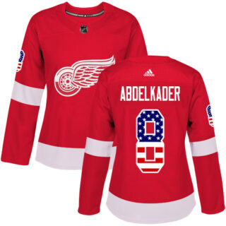 Women's Detroit Red Wings #8 Justin Abdelkader Red Home Authentic USA Flag Stitched NHL Jersey