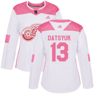 Women's Detroit Red Wings #13 Pavel Datsyuk White Pink Authentic Fashion Stitched NHL Jersey