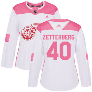 Women's Detroit Red Wings #40 Henrik Zetterberg White Pink Authentic Fashion Stitched NHL Jersey