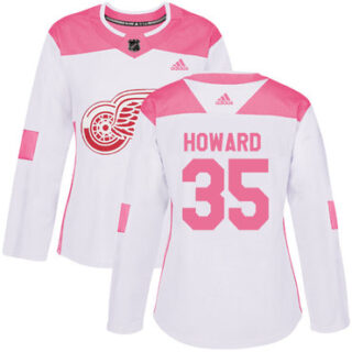 Women's Detroit Red Wings #35 Jimmy Howard White Pink Authentic Fashion Stitched NHL Jersey