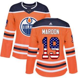Women's Edmonton Oilers #19 Patrick Maroon Orange Home Authentic USA Flag Stitched NHL Jersey