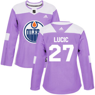 Women's Edmonton Oilers #27 Milan Lucic Purple Authentic Fights Cancer Stitched NHL Jersey