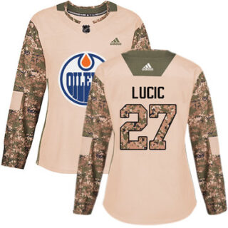 Women's Edmonton Oilers #27 Milan Lucic Camo Authentic 2017 Veterans Day Stitched NHL Jersey